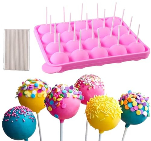 Erlsig Cake Pop, Silikonform für Lutscher/Süßigkeiten, mit 100 Stäbchen, Eiswürfelform/Gumdrop/Gelee/Rosa