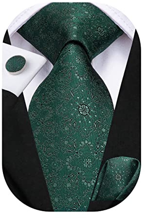 Hi-Tie Herren Seiden Krawatte Set Grünen Blumenmustern Krawatte mit Einstecktuch Manschettenknöpfe Für Hochzeit