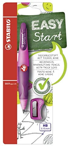 STABILO - Ergonomischer Druck-Bleistift für Rechtshänder - EASYergo 3.15 | pink/lila, inkl. 1 Mine, Härtegrad HB, Spitzer, Blister
