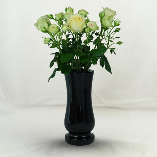 designgrab Grabvase mittlere Granitvase 25 cm/Ø 12 cm Echt-Granit aus poliertem Schwedisch-Schwarz – schlank-zylindrisch - Friedhofsvase frostsicher mit Ablaufloch