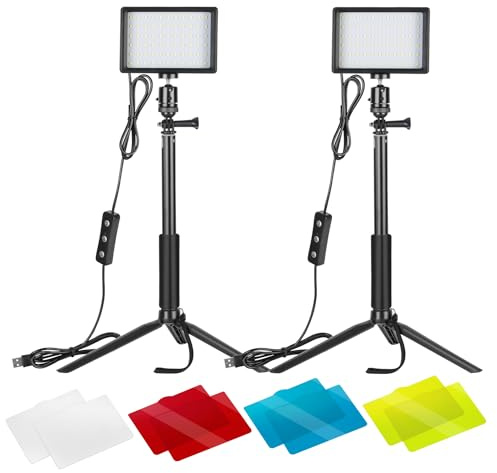 NEEWER LED Videolicht Set mit verstellbarem Stativ Ständer Farbfiltern dimmbares 5600K USB Kamera Video Licht für Tisch Zoom Videokonferenz Streaming YouTube Videoleuchte Fotografie 2 Pack