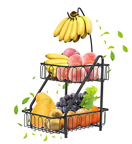 Bomclap 2 Stöckig Obstkorb Obstkörbe mit Bananenhalter (Schwarz)