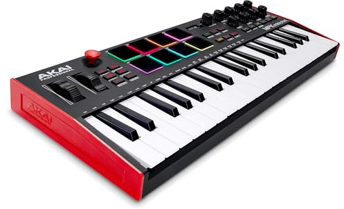 Akai Professional MPK Mini Plus USB MIDI Keyboard Controller | 37 Anschlagdynamische Mini Tasten, 8 MPC Pads, 64 Step Sequenzer, MIDI/CV/Gate-I/O, Software Suite, für Beatmaker