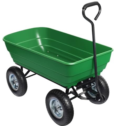 Wiltec Gartenwagen mit Kippfunktion bis 350 kg, Handwagen mit 125 l Volumen, Bollerwagen für Gartenarbeit, Handkarren für u. a. Rasen, Kies, Schlamm