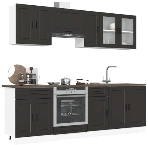 Emmtore 8-TLG. Küchenschrank-Set Holzwerkstoff, Küchenzeile Einbauküche, Schrank-Set, Unterschrank, Küchenschrank, Hängeschrank Schwarz
