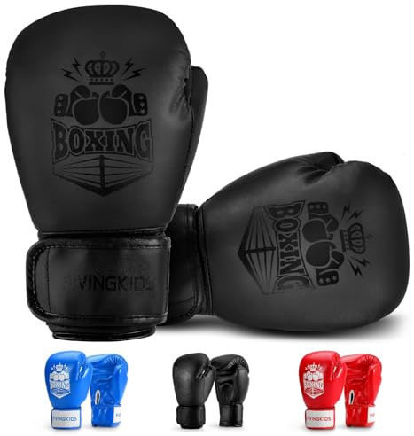 FIVING Kinder Boxhandschuhe für Jungen und Mädchen,Jugendboxen Trainingshandschuhe für Kinder 3-15, Sparring Boxhandschuhe für Boxsack, Kickboxen, Muay Thai, MMA (schwarz, 6oz)