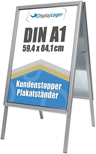 DisplayLager Kundenstopper Alu-Line DIN A1 für 2 Plakate (beidseitig) - Wetterfeste Plakatständer Gehwegaufsteller Werbetafel (Silber)