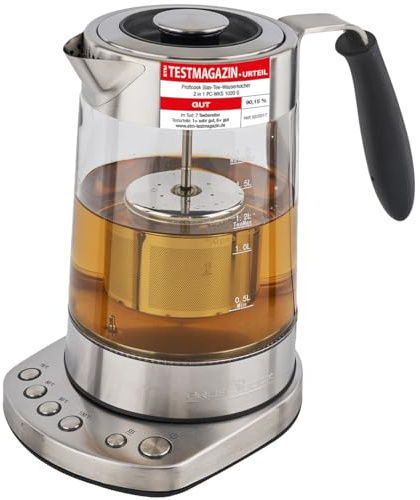ProfiCook® Glas-Wasserkocher | 1,7 Liter | Glas-/Edelstahlgehäuse | 70° C bis 100° C | 3000 Watt max. | gummierter Griff | Edelstahlteefilter | Warmhaltefunktion | PC-WK 1020 G