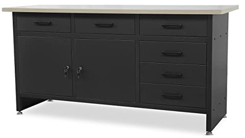 Jan Nowak Werkbank mit Arbeitsplatte Werktisch mit 6 Schubladen 2 Schließfächer Verstellbare Füße MDF-Arbeitsplatte Belastbar bis 500 kg Metall 170 cm x 60 cm x 85 cm Schwarz