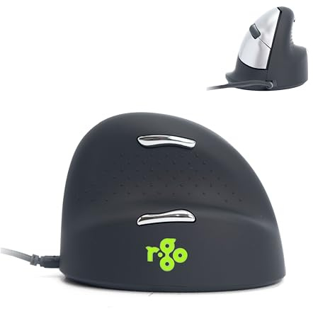 R-Go HE Ergonomische Maus mit Kabel, Vertikale Ergo Maus mit Break Software, Stilles Klicken, (USB C Kabelkabelgebunden+USB A Konverter), 5 Tasten, 2400DPI, Kompatibel mit Windows/MacOS