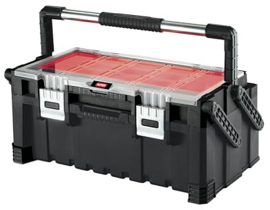Keter 17187311 Werkzeugbox inkl. Sortimentskasten Master Pro Serie Cantilever Tool Box 22 Zoll, Kunststoff, rot/silber
