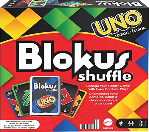 Mattel Games GXV91 - Blokus Shuffle: UNO Edition, Brettspiel ab 7 Jahren