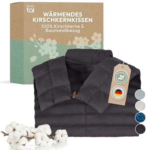 Blumtal Kirschkernkissen - Körnerkissen mit 100% Kirschkern-Füllung - Körnerkissen Mikrowelle mit OEKO-TEX zertifiziertem 100% Baumwoll-Bezug - Kissen Nacken - Wärmekissen Nacken Schulter - Anthrazit