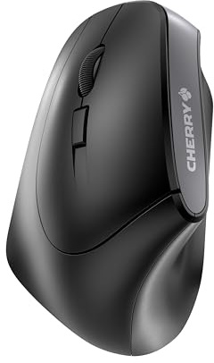 CHERRY MW 4500 Left, Ergonomische Vertikale Maus für Linkshänder, Kabellos (2,4 GHz Funk), 3-Stufig Regelbare Auflösung Bis 1200 DPI, Batteriebetrieben, Schwarz