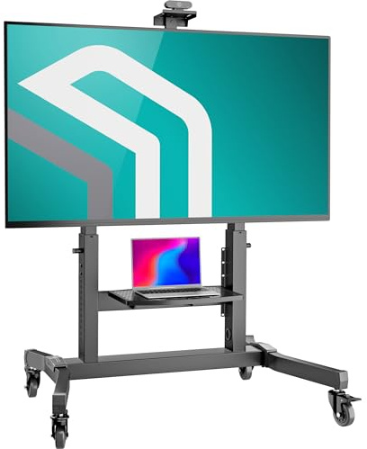 ONKRON TV Ständer rollbar 50-100 Zoll, 120 kg, max VESA 1000x600, TS1991-B | TV Wagen höhenverstellbar 1234-1685 mm, neigbar, mobil, AV- & Webcam-Ablage, Fernsehständer mit Rollen für große TVs, Schwarz
