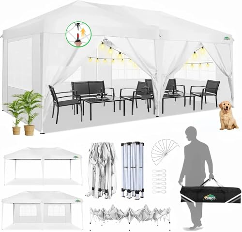 COBIZI Faltpavillon 3x6m Pop Up Pavillon Wasserdicht Partyzelt, Weiß | Höhenverstellbar, Stabil, mit Seitenwänden, UV 50+, Stahlrahmen, einfacher Aufbau Gartenpavillon für Freien, Garten, Party