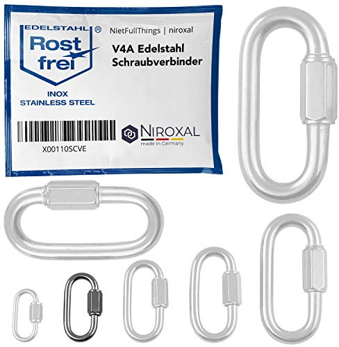 4mm Edelstahl Schraubverbinder V4A Schraubkarabiner Kettenverbinder 600 kg Schraubnotglied Schraubglied Schnellverbinder Schnellverschluss Schlüsselringe Notglied