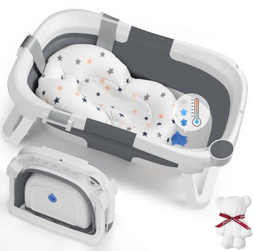 DEANIC Baby Badewanne, Babybadewanne Neugeborene von 0-6-12 Monaten Geeignet, Portable Baby Bathtub Nimmt Keinen Platz Weg, Baby Wanne (Grau)