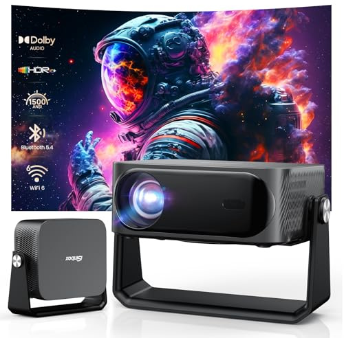 4K Smart Beamer mit Netflix-App & Kinoähnlichem Sound, iSinbox Autofokus & Trapezkorrektur, WiFi 6＆ Bluetooth 5.3, HDR10+, intelligenter tragbarer Projektor mit schwenkbarer Heimkino Beamer