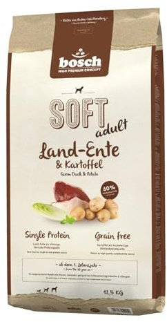 bosch HPC SOFT Hundefutter halbfeucht Land-Ente & Kartoffel 12,5 kg | Trockenfutter für Hunde, 60 % frische Ente, getreidefreie Rezeptur, Single Animal Protein, softe Krokette, Made in Germany