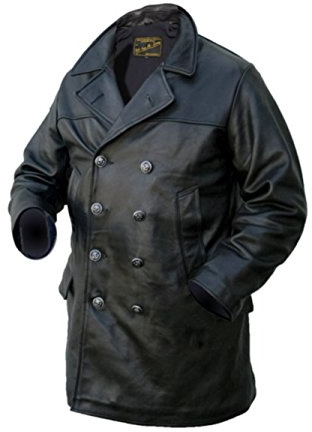 Noble House Herren U-Boot Marine Mantel Lederjacke Stierleder schwarz