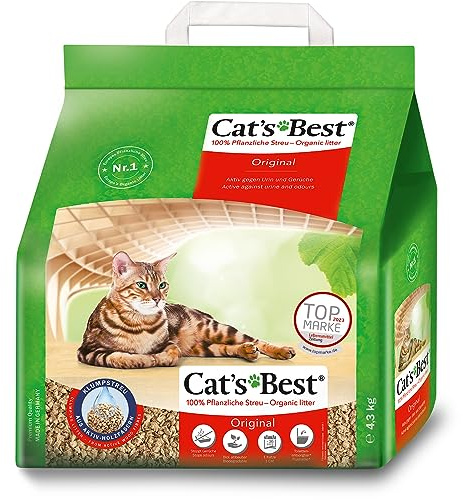 Cat's Best Original Katzenstreu, 100 % pflanzliche Katzen Klumpstreu mit maximaler Saugkraft – bekämpft Gerüche natürlich aktiv, 4,3 kg/10 l