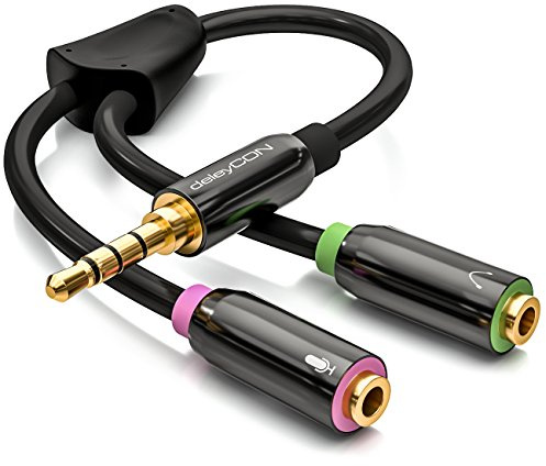 deleyCON Audio Klinken Y Adapter Splitter 3,5mm, Stecker auf 2X Buchse | Stereo Splitter Kabel, für Headsets, Gaming Kopfhörer mit Mikrofon, PC, Computer, PS4, PS5 Controller, Laptop usw.