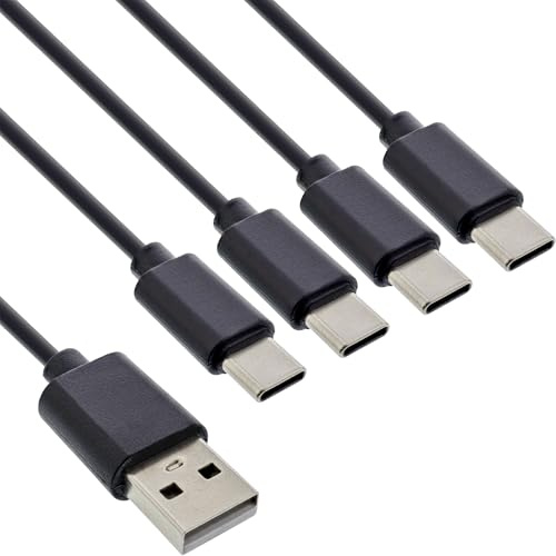 InLine 4in1 Y-Ladekabel, USB-A auf 4x USB-C, bis zu 25W Ladeleistung, kompaktes Vierfach-Ladekabel für Gadgets, kein Schnellladen, 0,5m, 35146