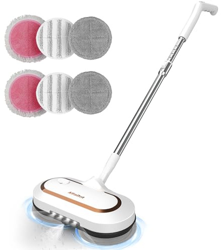 AlfaBot S2 Kabellos Elektrischer Mopp, bodenreiniger Spin Mop, Elektrischer Mop mit Sprühfunktion und LED, Bodenwischer zum Wischen, Schrubben und Polieren