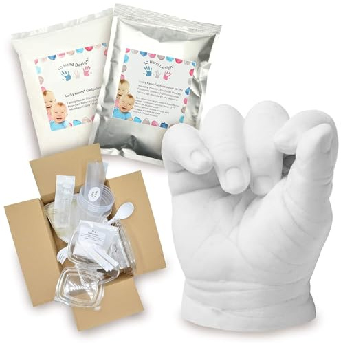 Lucky Hands Baby Hand & Fuß Gipsabdruck | 0–12 Monate | max. 7 Abdrücke | 450 g Abformpulver + 600 g Gießpulver | Komplettset 29-tlg. Zubehör | Made in EU (Baby Komplettset)