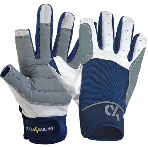 crazy4sailing Segelhandschuhe Herren & Damen Cruising Navy XS – Komfortable Kurzfinger für Segeln, Kajak & Fahrrad – Weiches Amara Leder – Der ideale Allrounder für Fahrtensegler