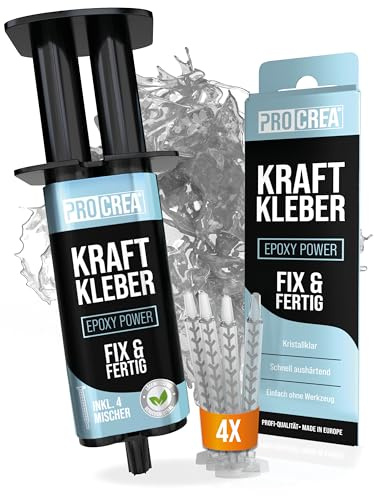 PROCREA® 2K Epoxidkleber Kraftkleber [inkl. 4x Mischern] Extra starker & transparenter 2-Komponenten-Kleber für innen und außen - Fix & Fertig für Metall, Kunststoff, Glas, Stein, Keramik