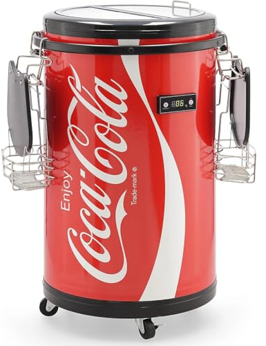Salco Coca-Cola Partycooler – 50L Mini-Kühlschrank im stylischen Coca-Cola Design, Getränkekühlschrank, Flaschenkühlschrank mit Ablage für Partys & Events