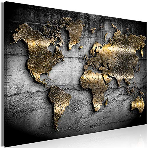 B&D XXL - Weltkarte Bilder für Wohnzimmer 120x80 cm 1 tlg Modern Leinwandbild Groß Wandbilder auf Leinwand XXL Schlafzimmer Wanddekoration Abstrakte Landkarte - Kontinente Schwarz k-A-0498-b-a