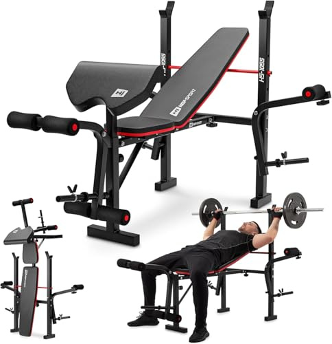 Hop-Sport Hantelbank klappbar, verstellbare Fitnessbank mit Beinstrecker, Butterfly, Curlpult & Langhantelablage, Krafttrainingsgerät für Zuhause, 240 kg Max. Belastbarkeit der Hantelbank