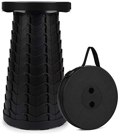 FIEMACH Tragbarer Klapphocker, Zweiten Generation Mini Teleskophocker Leichte Campinghocker für Outdoor Camping Angeln BBQ Drinnen Küche, Belastung 397 lb (L-schwarz)