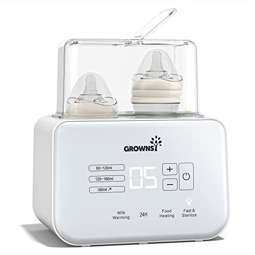 Grownsy Flaschenwärmer baby, 9-in-1 Sterilisator für Babyflaschen Fast Babynahrungsheizung & Abtauung BPA-frei, Timer, Präzise Temperaturregelung, Babykostwärmer mit LCD, Doppel-Flaschenwärmer