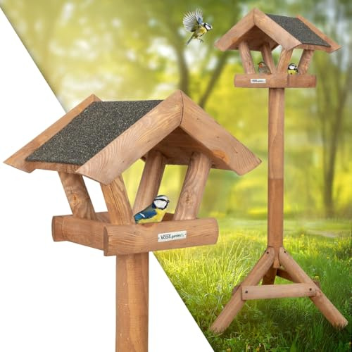 VOSS.garden Vogelhaus Vinde, braun, Bitumendach, 117cm, Futterhäuschen inkl. Ständer