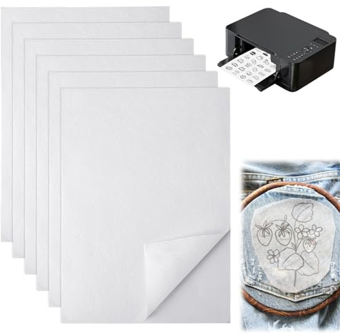 Miayical 6 Blätter wasserlösliches Stickvlies & Transferpapier – Bedruckbare Stickfolie zum Aufbügeln, Zeichnen & Sticken | Für T-Shirt, Textilien & DIY-Projekte (21x29.7 cm)