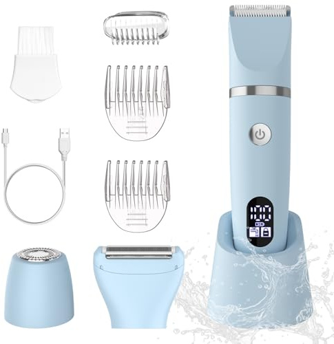 Scttomon Damenrasierer für Gesicht, Achseln, Beine, Arme & Bikinizone Rasierer Elektrorasierer Körpertrimmer Intimrasierer Bikini-Trimmer für Frauen Wasserdicht Nass/Trocken LCD-Display 3-in-1 blau