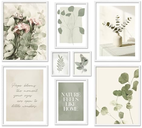 ARTFAVES® Poster Set - EUCALYPTUS - mehrteilige Wanddeko Wohnzimmer & Schlafzimmer - 8 moderne Wandbilder Eukalyptus, Pflanzen, grün, natur, Boho - ohne Bilderrahmen
