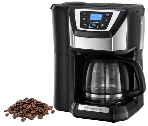 Russell Hobbs Kaffeemaschine mit Mahlwerk [Digitaler Timer, Brausekopf für optimale Extraktion&Aroma] Victory (1 bis 12 Tassen, 1,5l Glaskanne, Mahlgradeinstellung) Filterkaffeemaschine 22000-56