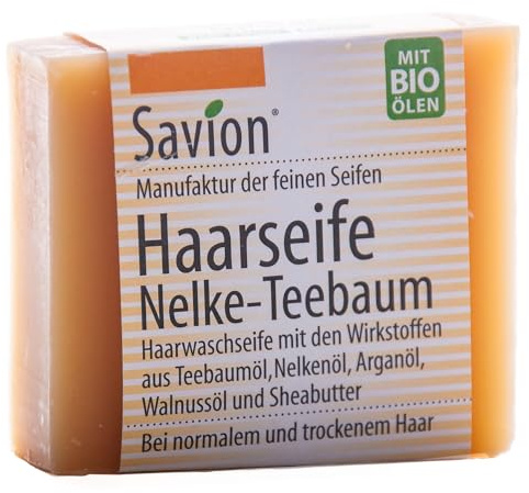 Savion Haarseife Nelke-Teebaum, bei problematischer Kopfaut, hilft bei Ekzemen und Schuppen, Vegan, Palmölfrei, Tierversuchsfrei, 85g | Made in Germany