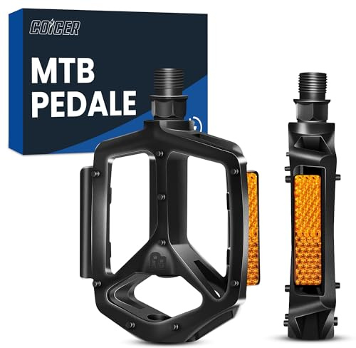 COICER Pedale Fahrrad mit Reflektierenden Streifen, Fahrradpedale rutschfest für MTB aus Aluminium, Ultraleichte Flat Pedale Mountainbike, 9/16 Zoll Bike Pedals für Rennrad, Ebike, Stadtrad