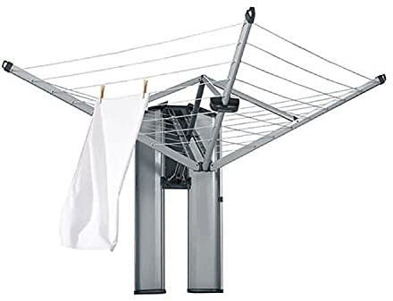 Brabantia WallFix Wandwäschetrockner, Metallic Grey, 24 m | Zusammenklappbarer Wäscheständer, mit Wandbefestigungen und Bohrschablone, inklusive schützender Aufbewahrungsbox