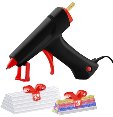 100W Feuerfest Heißklebepistole mit 35pcs Heißklebesticks(Schwarz) | 7mm Klebesticks, Heissklebepistole Set für DIY, Handwerk und Schnelle Reparaturen