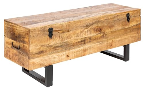 riess-ambiente Truhenbank FACTORY LOFT - 115x35cm - natur - Mangoholz | Sitzbank mit Stauraum, Massivholz, Holzbank in Handarbeit nach bearbeitet, Industrial