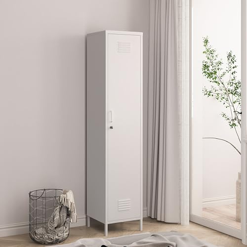 [en.casa] Kleiderschrank Seinäjoki Spind Kleiderspind Umkleidespind 180 x 38 x 38 cm Metallschrank Mehrzweckschrank abschließbar Garderobenschrank Umkleideschrank Allzweckschrank Stahl Weiß