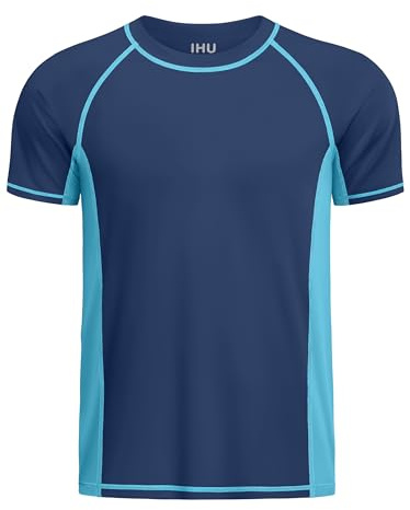 IHU Jungen UV Shirt Kinder UPF 50+ Sonnenschutz Schnelltrocknend Badeshirt | Kurzarm Rash Guard Mädchen Schwimmshirt, Etikettenloser, Raglanärmel, Rundhalsausschnitt, Flachnähte