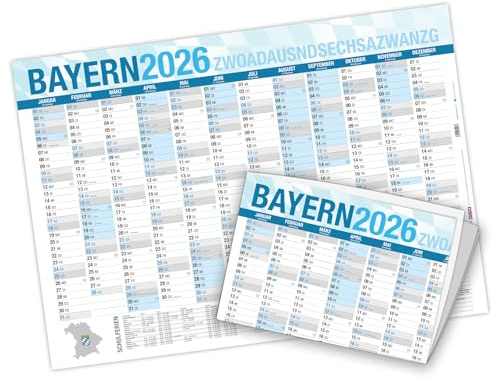 itenga Wandkalender 2026 A2 – Jahresplaner großformatig, faltbar, mit Übersicht & Feiertagen stabile Papierqualität, ideal für Büro, Küche, Schulplan (2026 - Bayern)